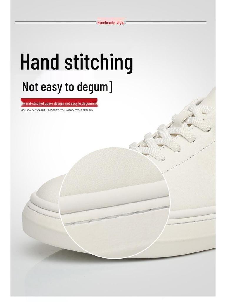 Men's Versatile Genuine Leather White Casual Shoes - Breathable Cowhide for Spring & Autumn