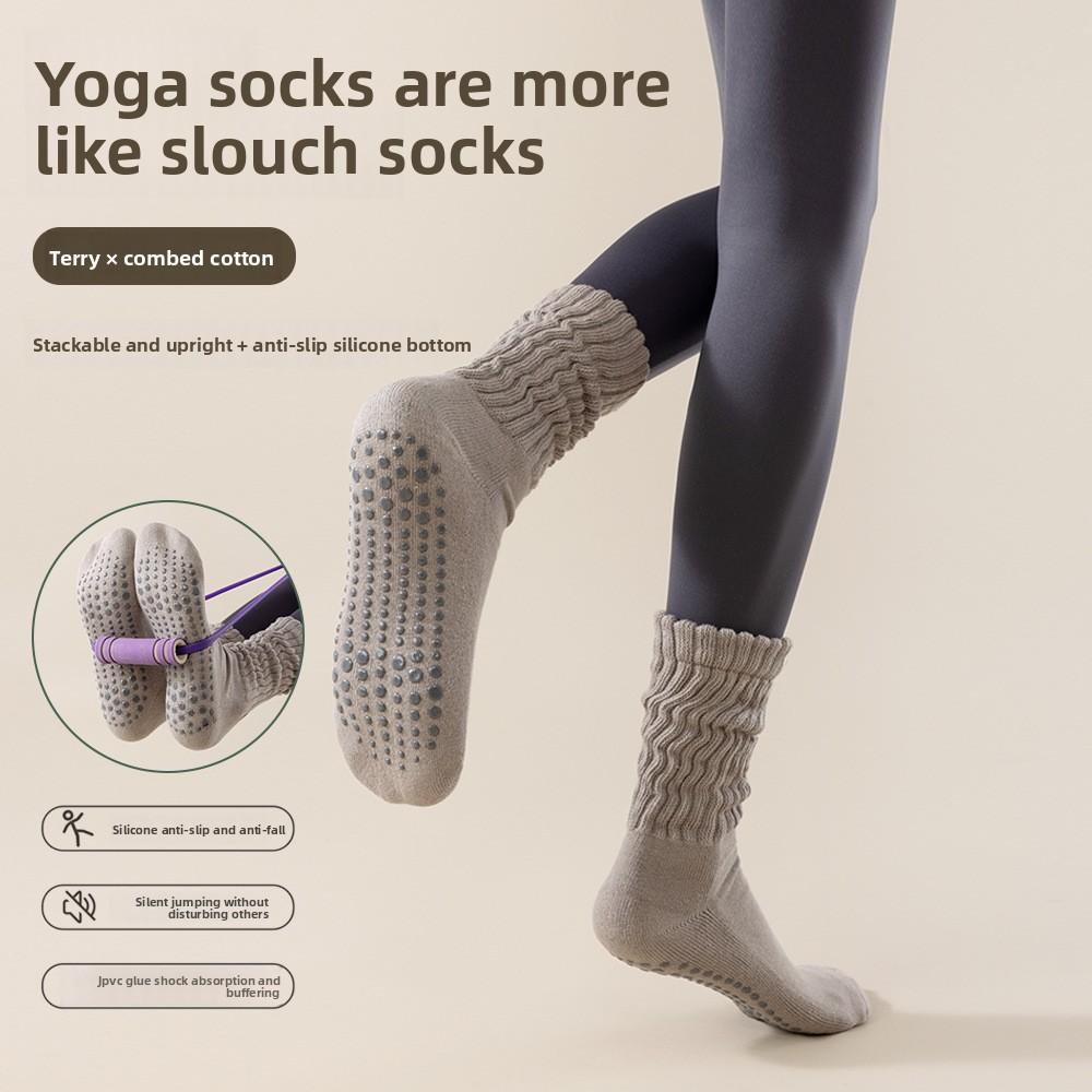 Dispensing Yoga Pilates Socks, Women's Anti-slip and Anti-friction Sports Fitness Calf Pile Long Stockings