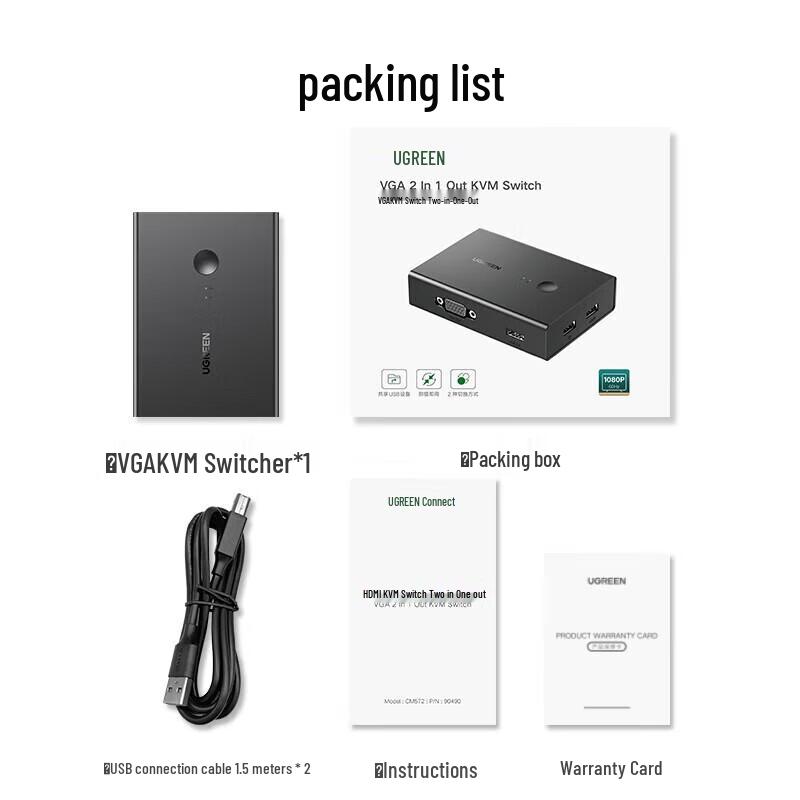 UGREEN CM572 2-in-1 KVM VGA Switcher