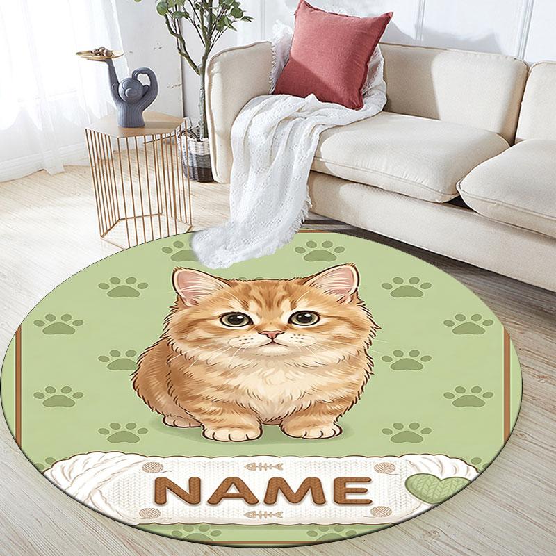 Custom Name,Cute Cat Portrait Series pattern round rug,Carpet Rug for Living Room Bedroom Playroom ,Non-slip Floor Mat,Holiday Gifts and Birthday Gift