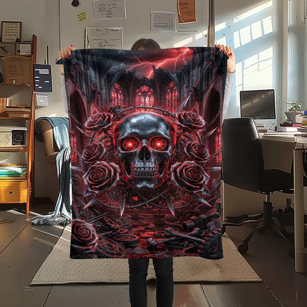 Red mechanical skull dragon Print Flannel Blanket,High quality Comfortable for All Seasons,Home Decor,Warmth and Comfort,Perfect for Christmas Gifts