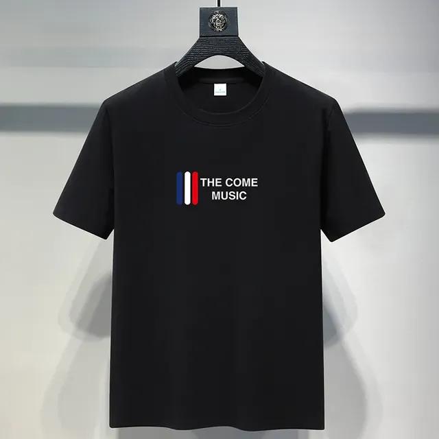 Pánské bavlněné tričko s krátkým rukávem a kulatým výstřihem, volného střihu, s letním motivem Paříže a anglickým nápisem.