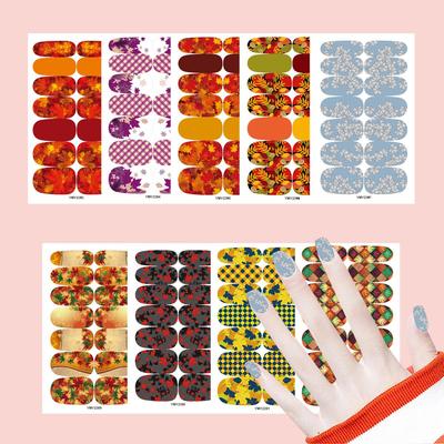 Waterproof Autumn Maple Leaf Nail Stickers - Full Cover, Bestseller YMY2389-2397