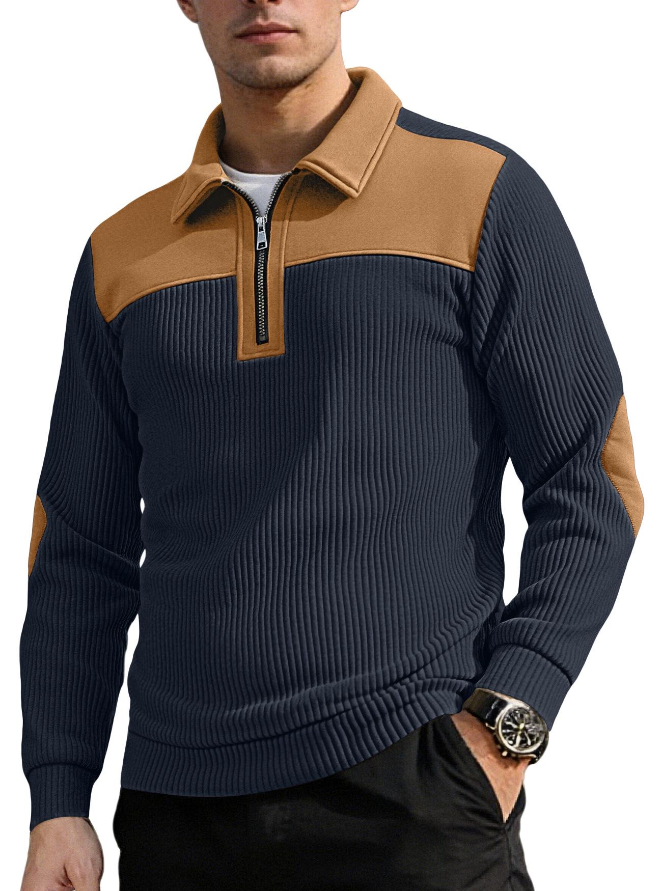 Men S Stand Collar Half Zip Fleece Color Block Henley Hoodie S