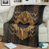 Hawaiian Polynesian Flannel Blanket - Soft & Cozy Geometric Pattern Throw for Sofa, Bed, or Living Room - Black with Golden Acce