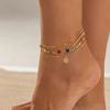 Salircon Y2K Boho Colorful Crystal Chain Foot Anklet Women Summer Beach Vacation Barefoot Anklets Chain Charm Jewelry Accessory