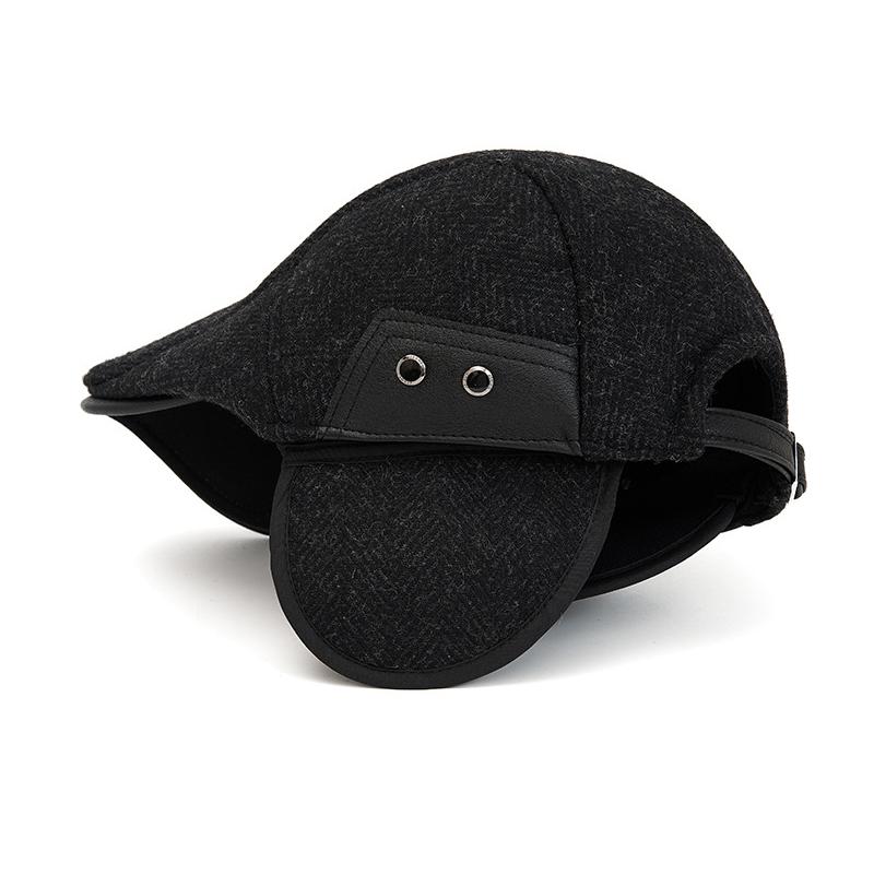 Men's Thick Ear Protecting Forward Cap Elderly Winter Wool Retro Forward Cap Newsboy Cap