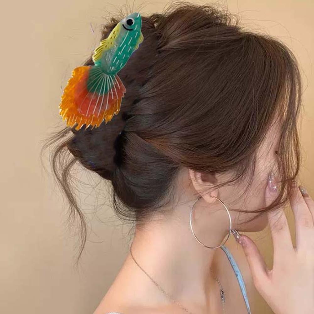 Korean Style Silver Arowana Shark Clip Acrylic Acetic Acid Hair Claw Guppy Hair Claw  Beach