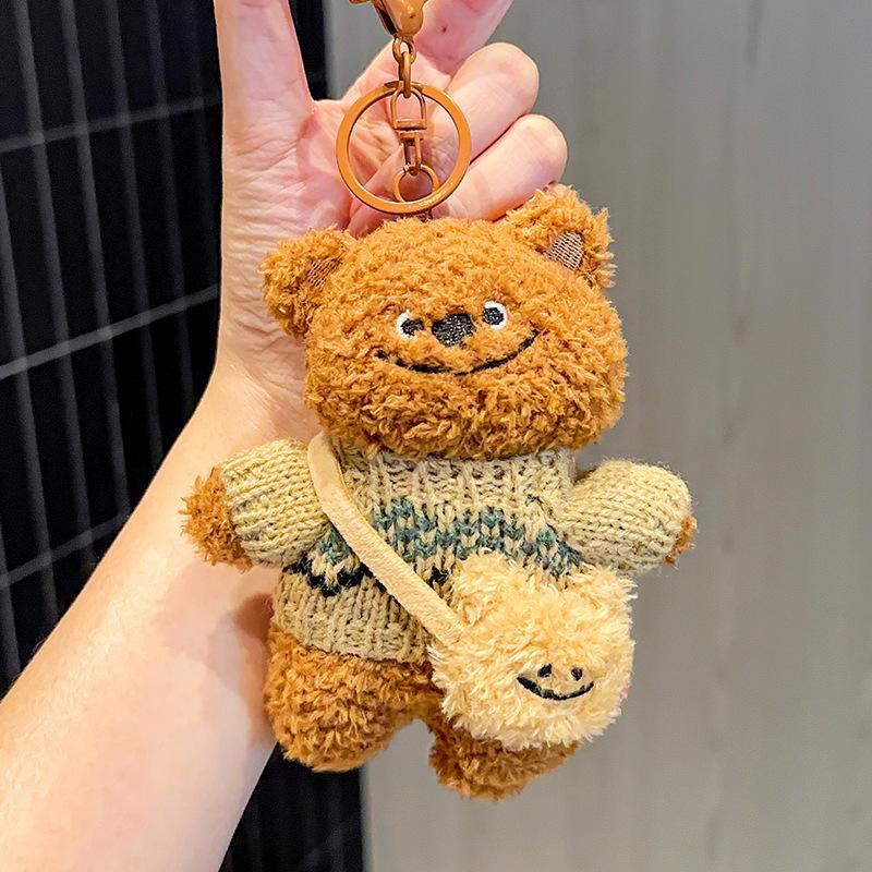 Cute Cartoon Plump Bear Bag Charm Plush Doll Car Keychain Lovely Soft Toy Keychain Backpack Decoration Accessories Gifts