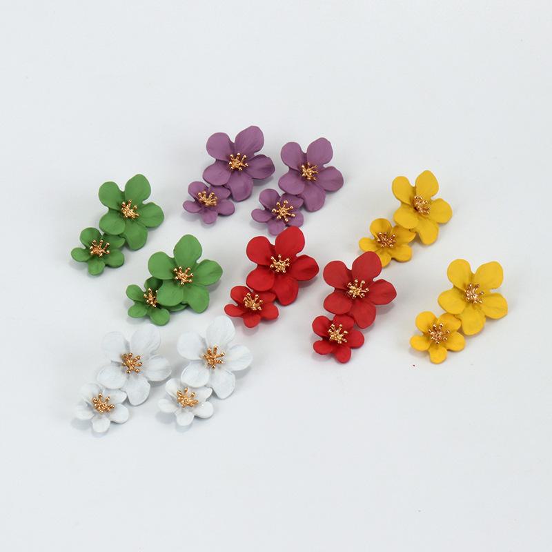 European & American Double-Layer Multicolor Flower Earrings - Trendy and Simple Design