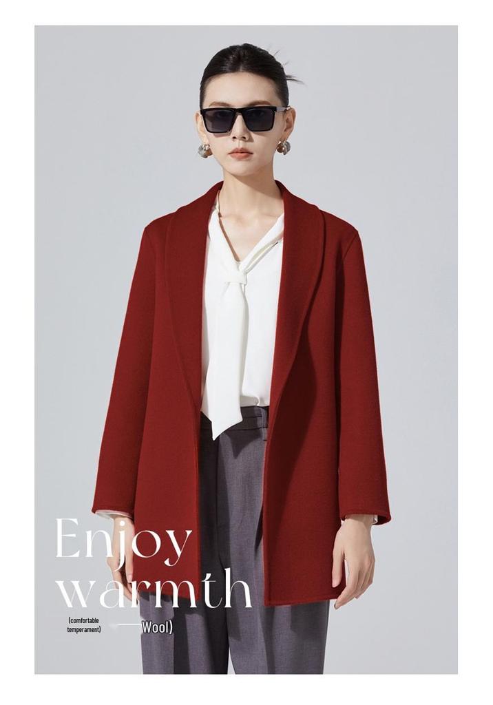 Women's Elegant Double-Sided Wool Coat with Notched Lapel, Perfect for Autumn/Winter