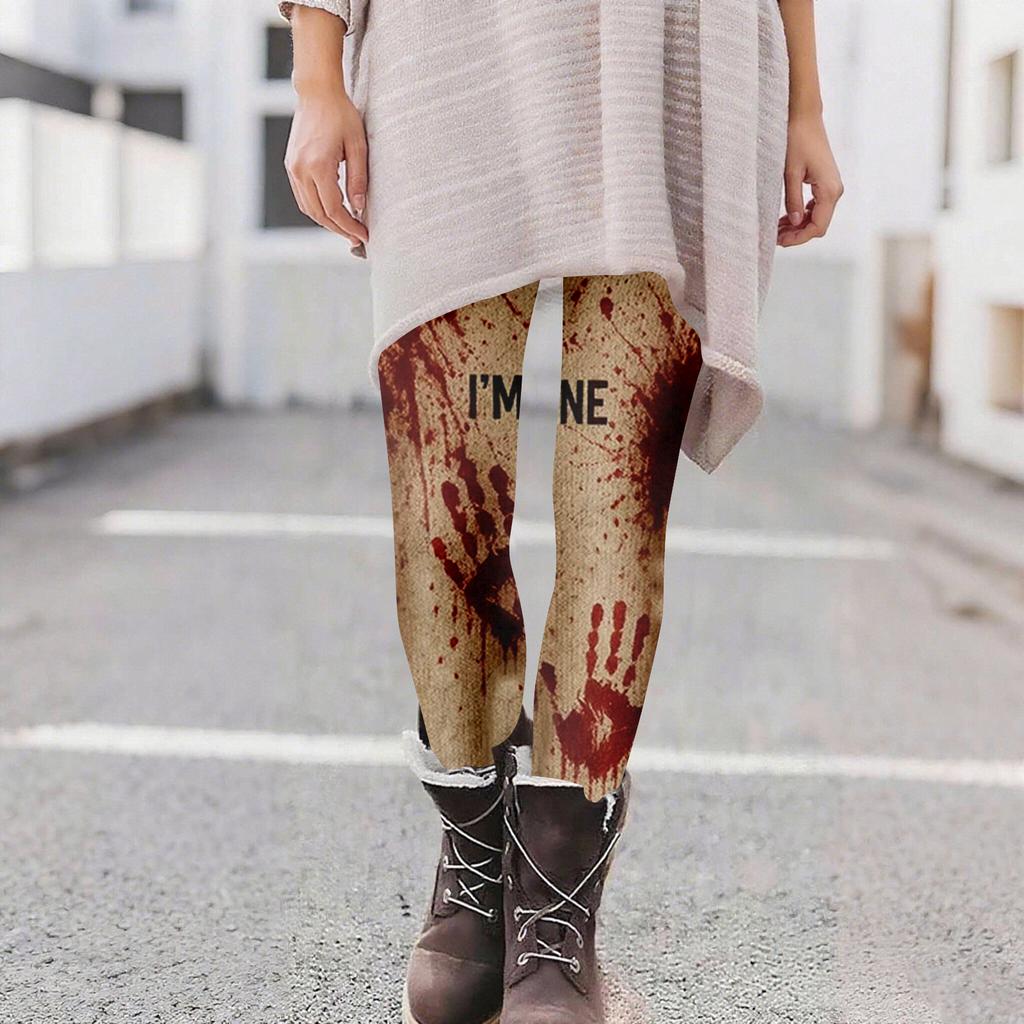 Damen Casual Mode Outdoor Halloween Bedruckte Slim Elastische Yogahose Cropped Hose