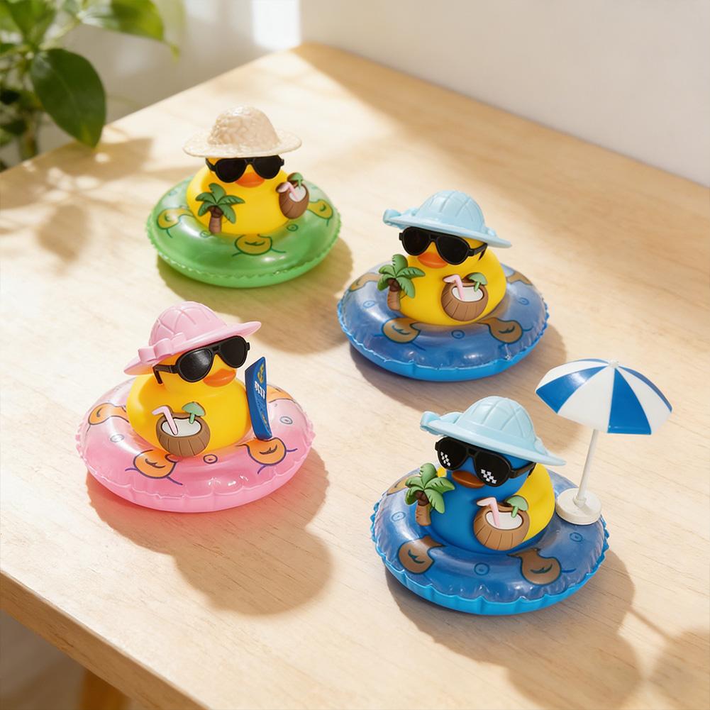 Cool Summer Duck Car Dashboard Decor, Rubber Duck With Swim Ring & Sunglasses, Cute Beach-Themed Ornament For Car Interior Gifts