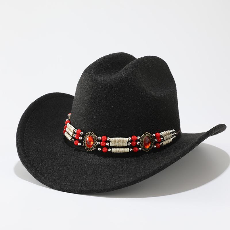 European, American and Western cowboy hats, fashionable and simple woolen top hats, retro chains, ethnic style men's and women's jazz hats