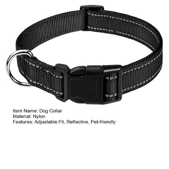 Reflective Dog Collar Nylon Dog Collar with Metal D-Ring Adjustable Fit Safe Dog Collar for Small Large Medium Dogs Night Walking