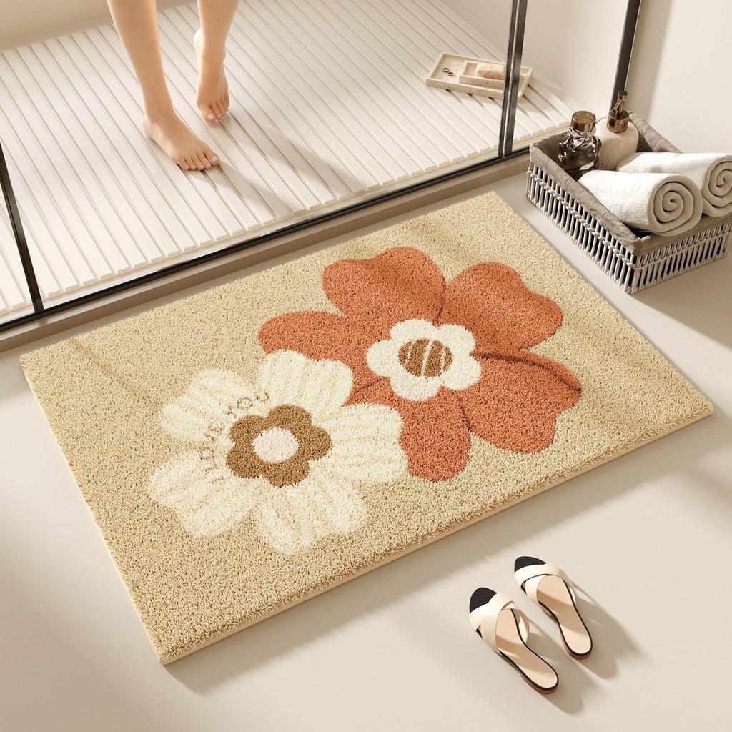 Compact Absorbent Bathroom Mat - Non-Slip, Easy-Care, Dirt-Resistant, Imitation Cashmere Floor Rug