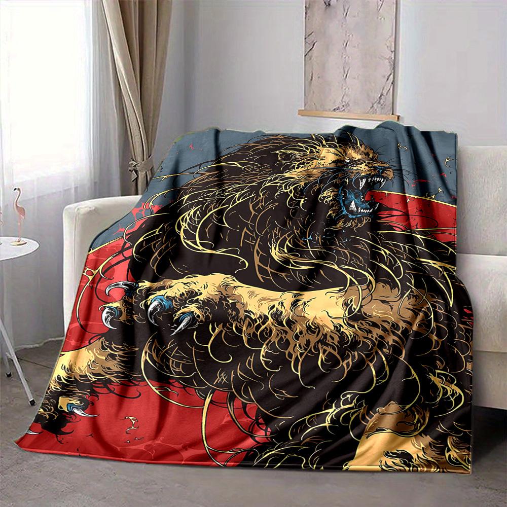 1 Stück Löwen Brüllen Decke, Leichte Flanell Überwurfdecke Für Sofa, Bett, Reisen, Camping, Wohnzimmer, Büro, Couch, Stuhl Und Bett
