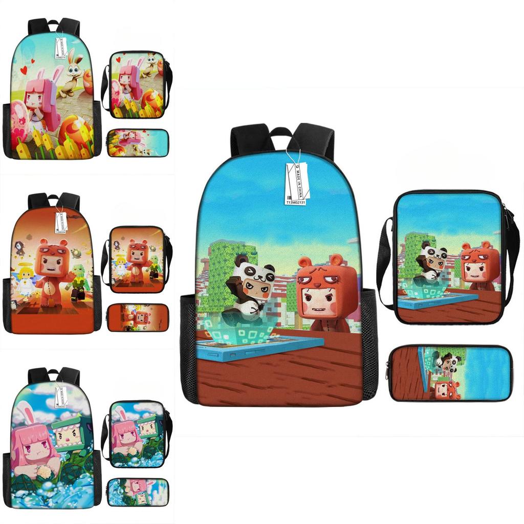 Mini World Kids 3piece Backpack Set Breathable Oxford Polyester For School Students