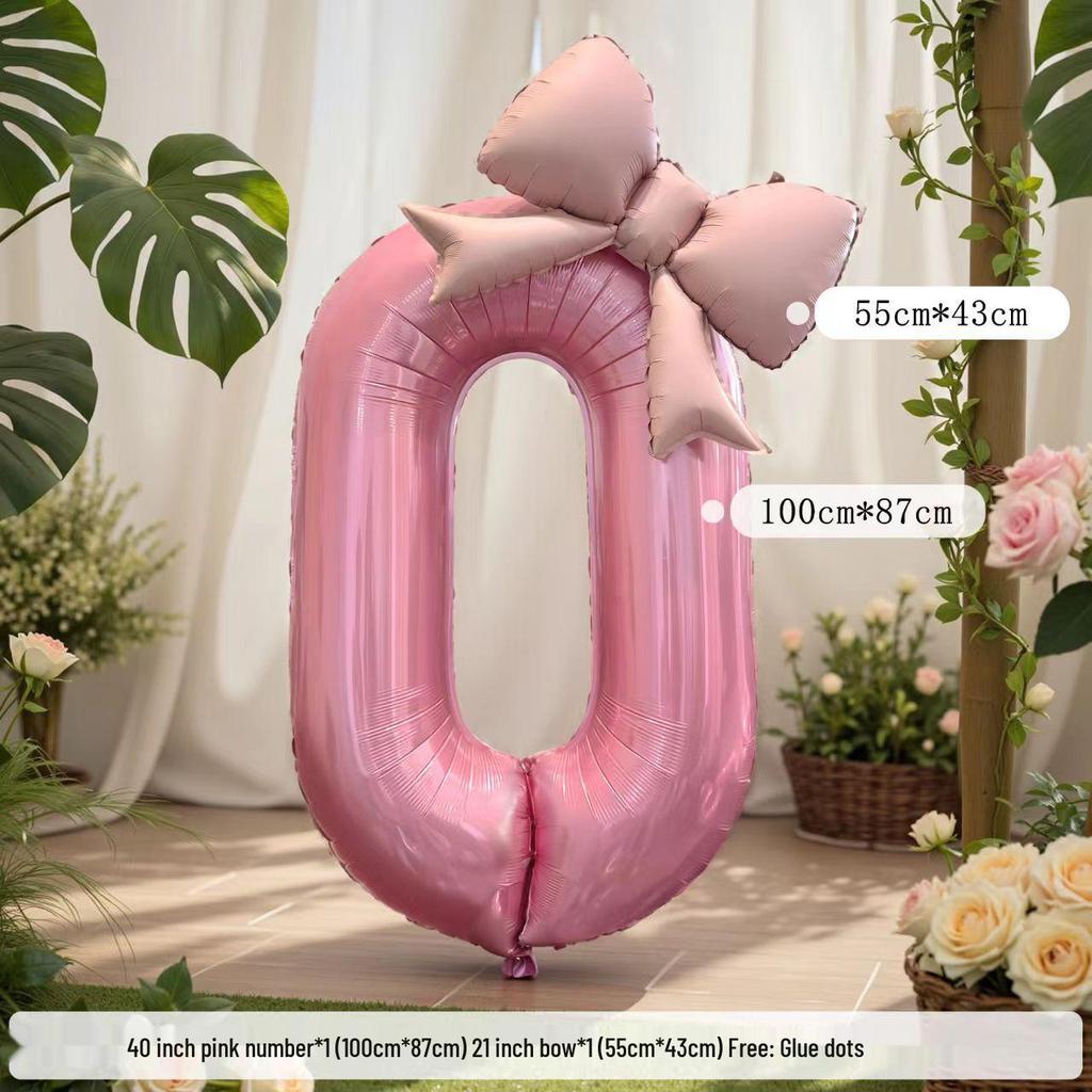 10th Birthday Pink Bow Balloon Props for Girls' Party Decoration.