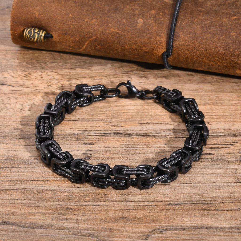 Vnox 8mm Vintage Byzantine Bracelets for Men, Oxidized Bold Square Links Chain Wristband, Viking Punk Father's Day Gift to Dad