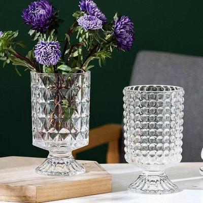 Modern European High-Footed Embossed Glass Vase for Hydroponic Flowers and Home Décor