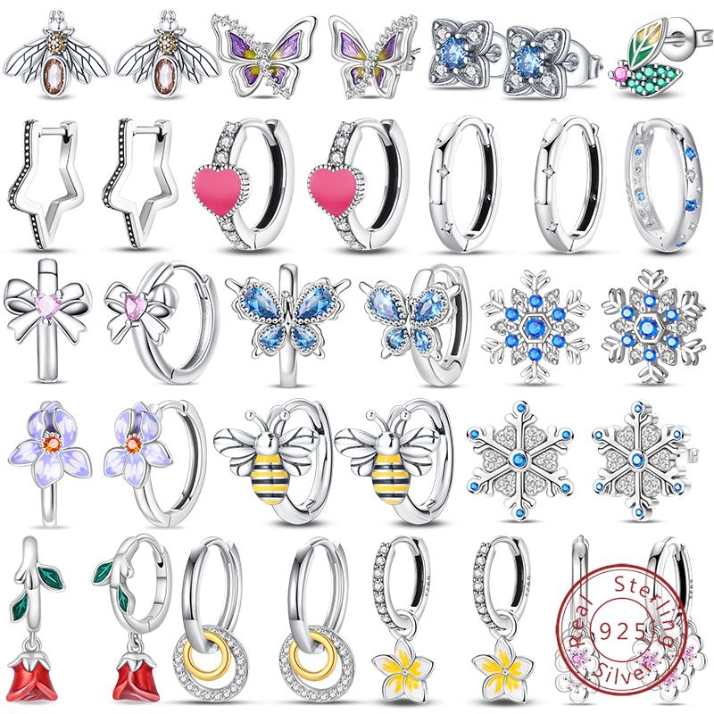 Hot 925 Sterling Silver Earrings Charm Simple Shining Lotus Zircon Wedding Women Jewelry Gift
