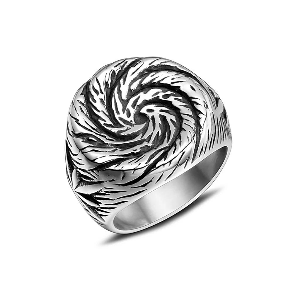 Spiral Pattern Ring for Men Women 316L Stainless Steel Punk Biker Unisex Fashion Jewelry Gift 7