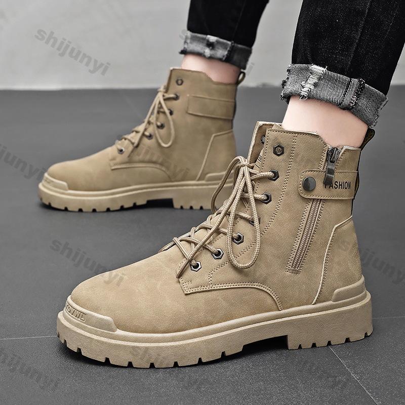 Fashion Men's High Top Short Boots Fashion Ankle Boots Men Autumn Winter British Style Outdoor Boot Man Breathable Lace-Up Botas Hombre