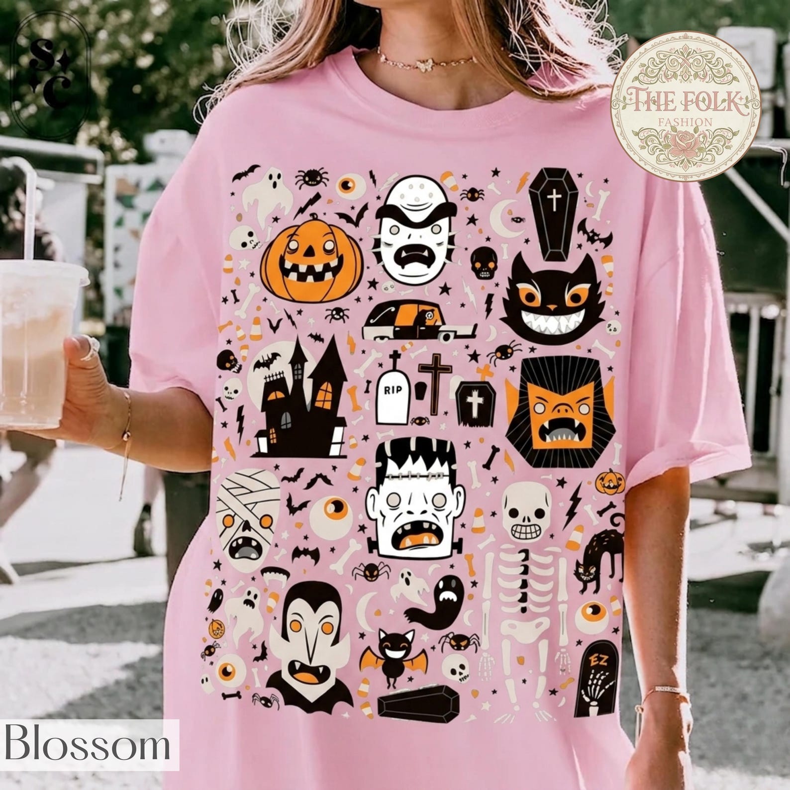 Retro Halloween Shirt, Spooky Season T-shirt, Vintage Monster Doodle Tee, Cute Pumpkin Ghost Shirt, Comfort Colors Halloween, Fall Fashion XL