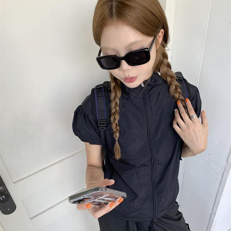 

Ретро Кам Слип молния Тонкий жакет Женский Летний Полиэфирное волокно Приталенный топ Стойка воротник Легкое пальто XS чёрный