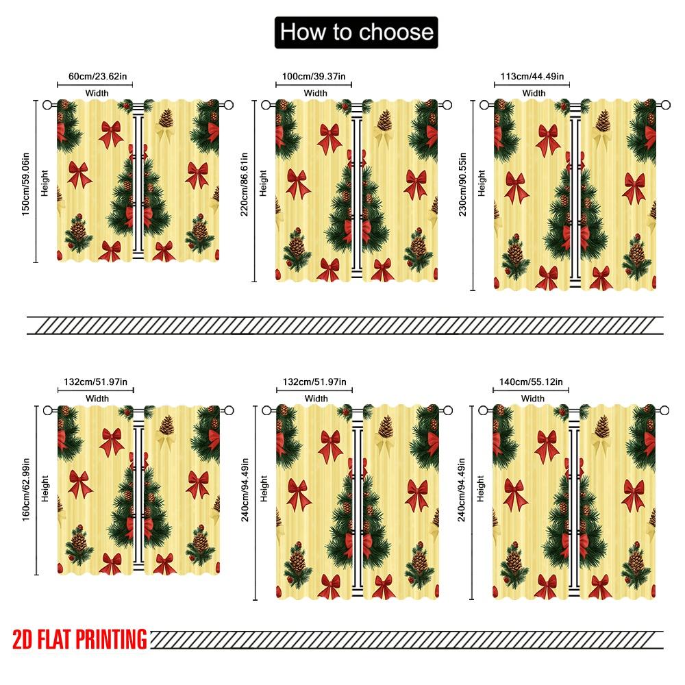 2pcs,2D Plane Printing Curtains Roller Blinds Christmas Trees Bows Snowflakes (2) Versatile Fabric (without Rod) Art Deco