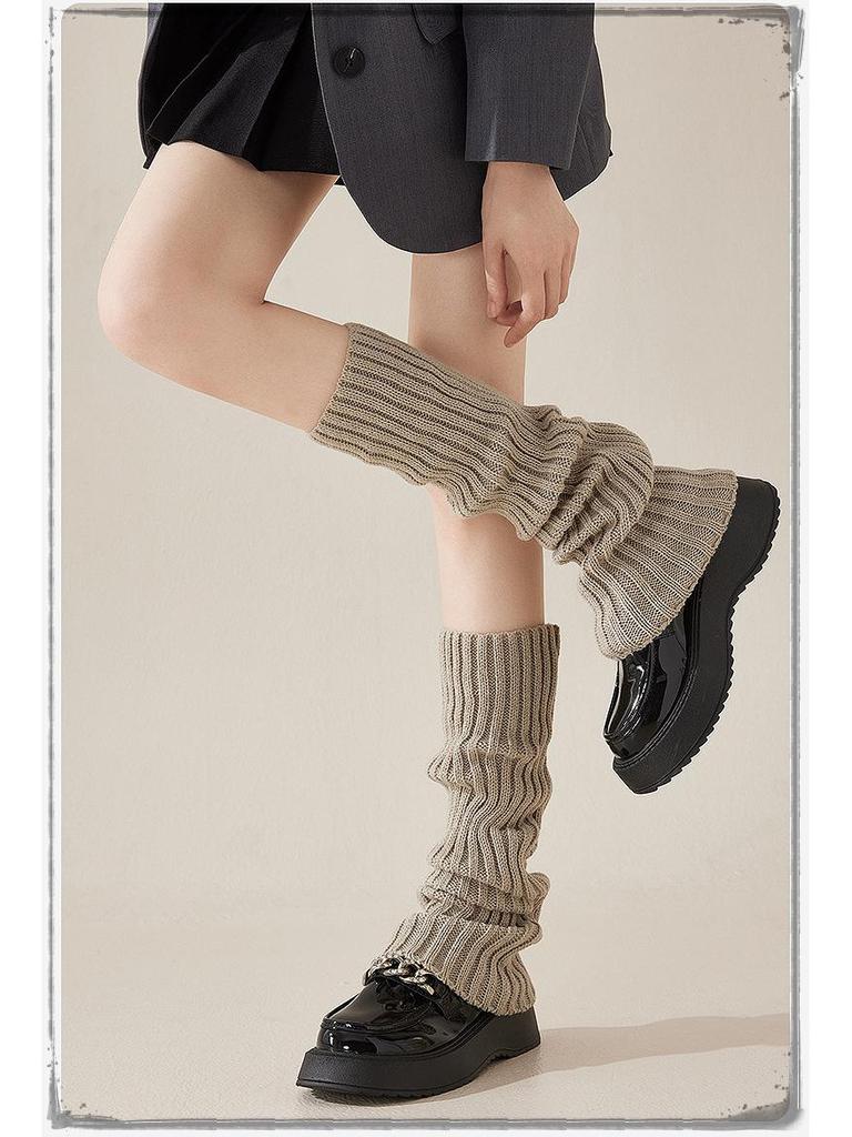 Women's Korean Style Knit Wool Leg Warmers - White Calf Socks for Autumn & Winter