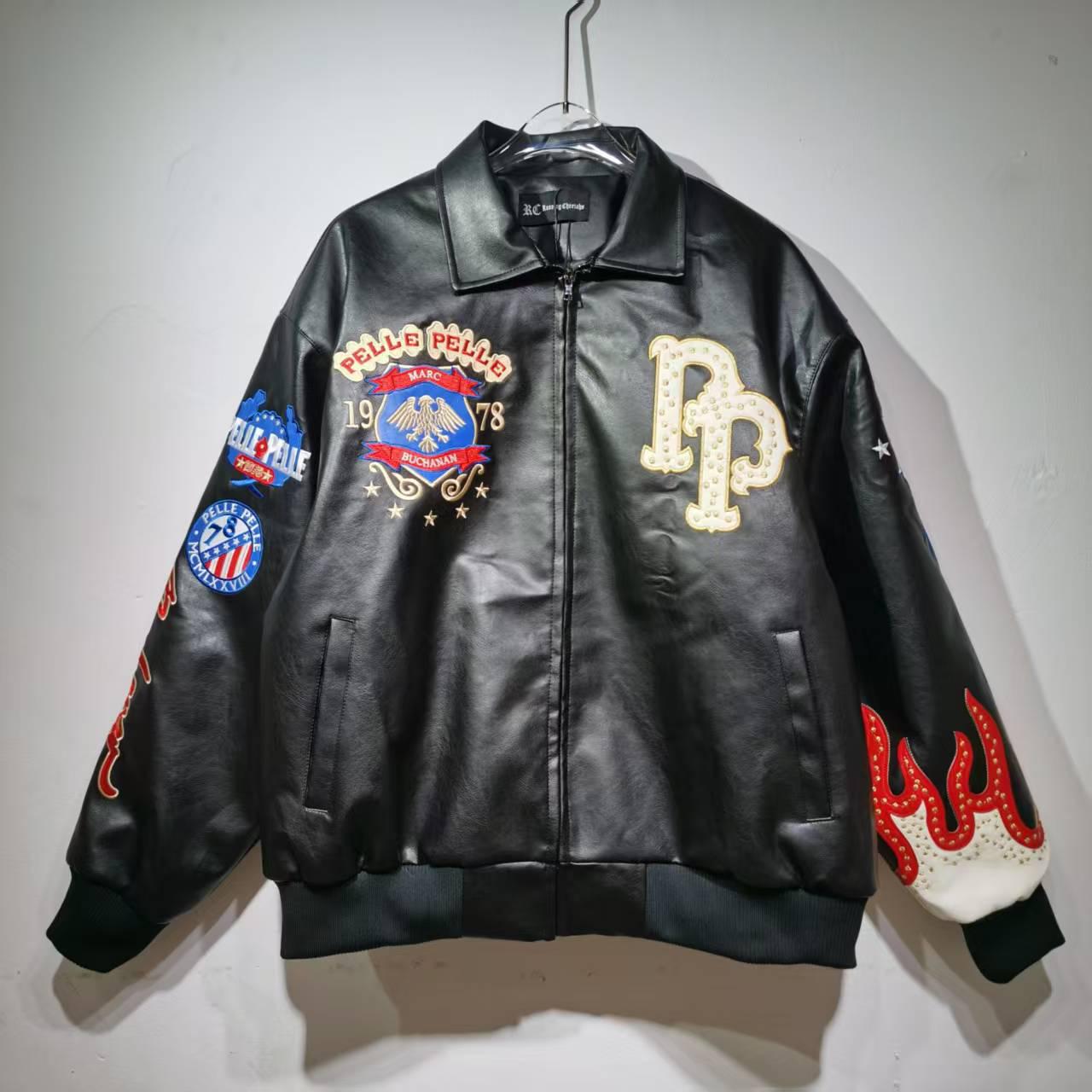 

Кожаная мотоциклетная куртка Pelle Pelle x Oopium с заклепками, стразами и вышивкой Medium