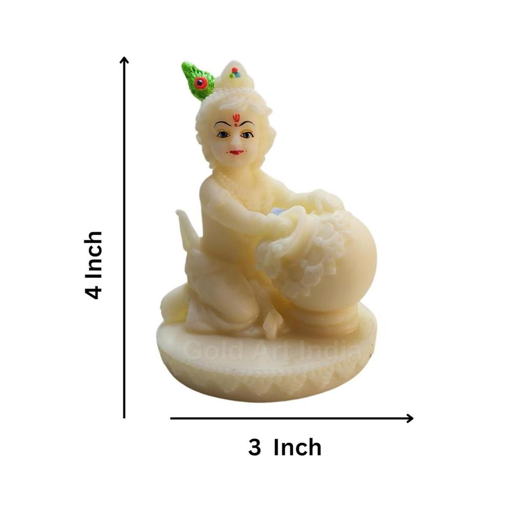 Makhan Krishna Ivory Finish | Krishna Idol for Home Decor| Laddu Gopal Murti for Gifting | Small Krishna Statue for Office Desk | Makhan Chor Idol