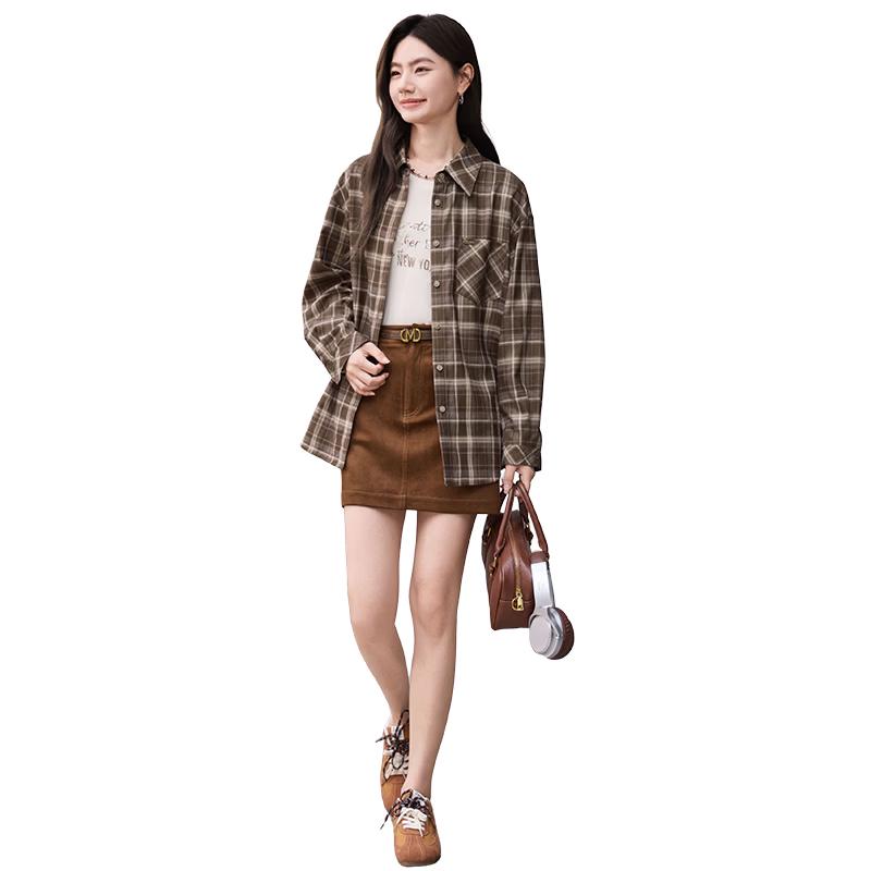 Xiangying Women s Plaid Relaxed-Fit Shirt Jacket S