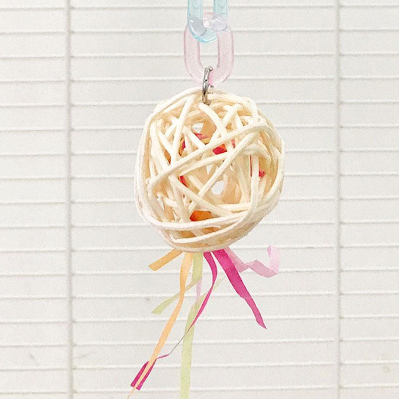 1PC Colorful Chewing Toy for Parrots -Hanging Rattan Ball & Beaded Swing for Budgies Cockatiels Bird Cage Decoration Fun