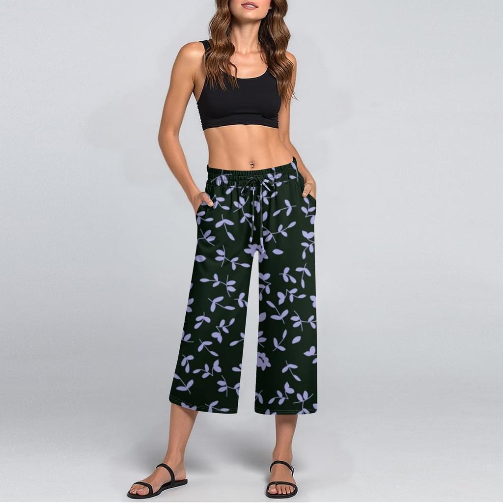 Damen Sommer Hohe Taille Bedruckte Freizeit-Sportbekleidung Lässige Cropped-Hose Weite Hose