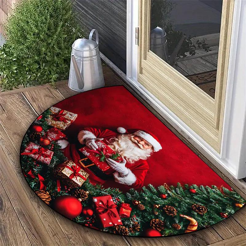 1PC VIKAMA Christmas Doormat Semi-circular Welcome Mat Anti Slip Wear-resistant Carpet for Living Room Bathroom Kitchen Tapete