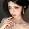 Koreanisches Palast Strass Geometrisches Wassertropfen Halsketten- & Ohrring-Set - Elegante Schlüsselbein-Kette für Damen