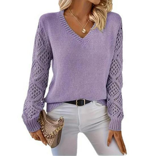 Spring/Autumn Women's Long Sleeve Hollow Knitted Pullover Sweater