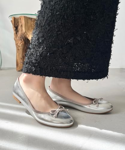 Ballet flats, pumps for women, cushioned, flat, round toe, ribbon, large and small sizes, cute and stylish, black, R-4006