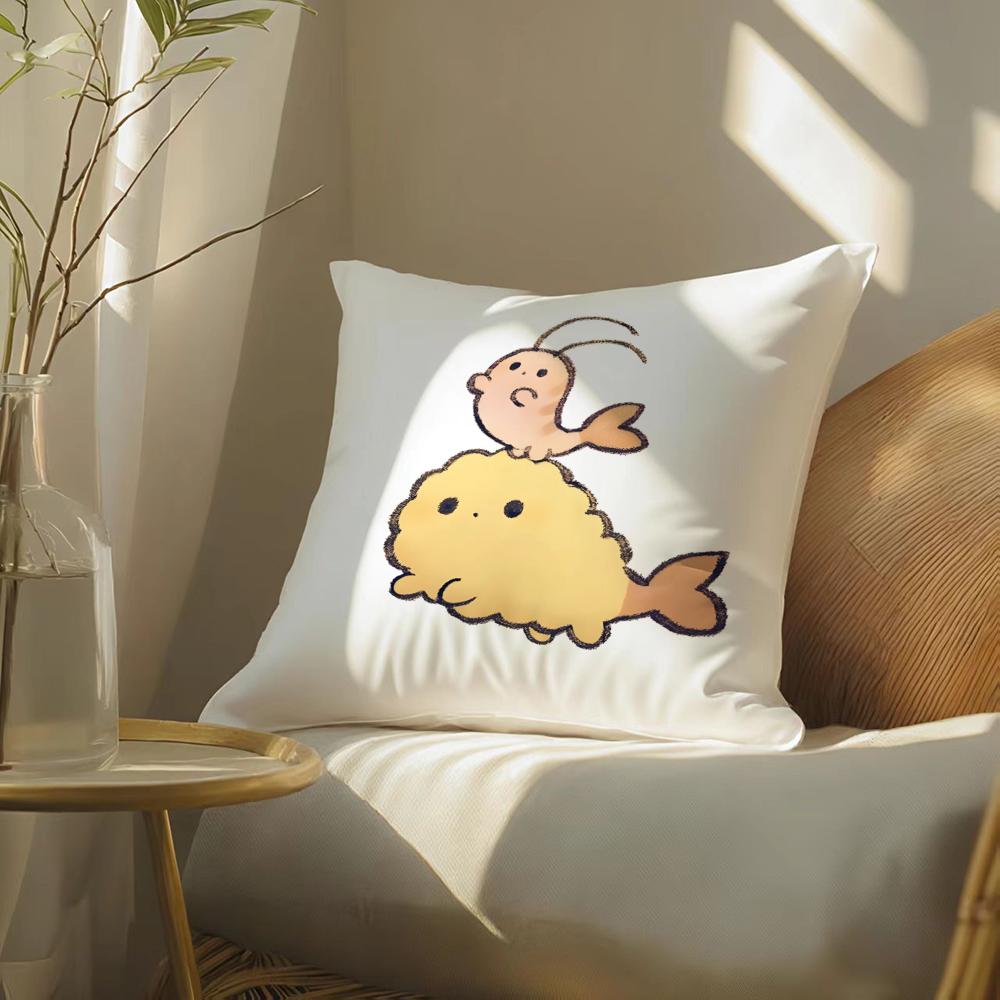 Cute Cartoon Animal Companion Patterns Cushion Cover Silky Elegant Comfort Sofa Bed Invisible Zipper Beach Pillowcase