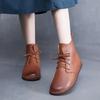 Handmade 100% Genuine Leather Short Boots Women's Flat Heel Big Head Boots Women Leisure Shoes Warm Women Boots