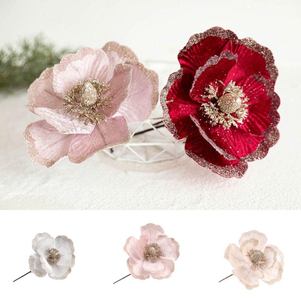 

18cm Yulan Flower Large Poinsettia Glitter Flower New Christmas Flowers шампанського