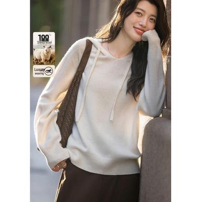 Women's Seamless 100% Merino Wool Hooded Knit Sweater