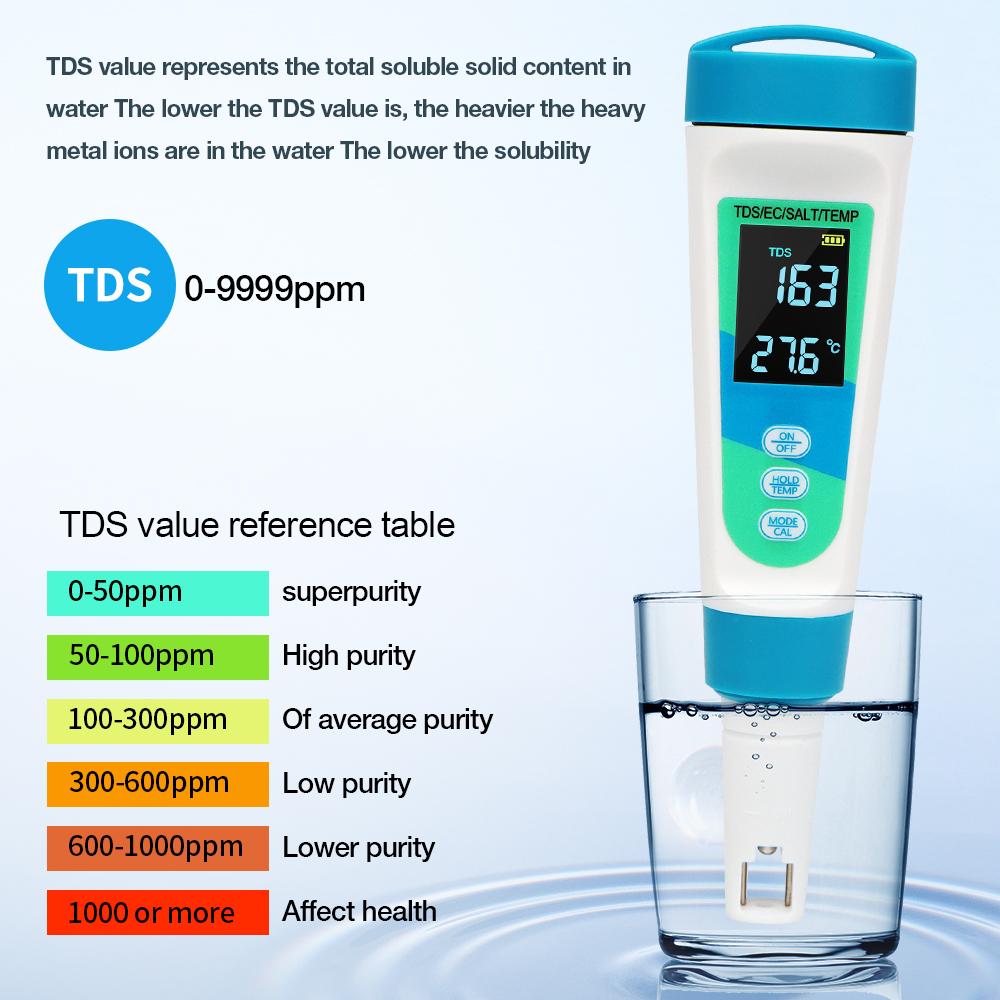 Automatic calibration Salinometer 4 in 1 TDS EC SALT Temp Meter for Drinking Water Aquarium Salinity Meter Water Quality Tester