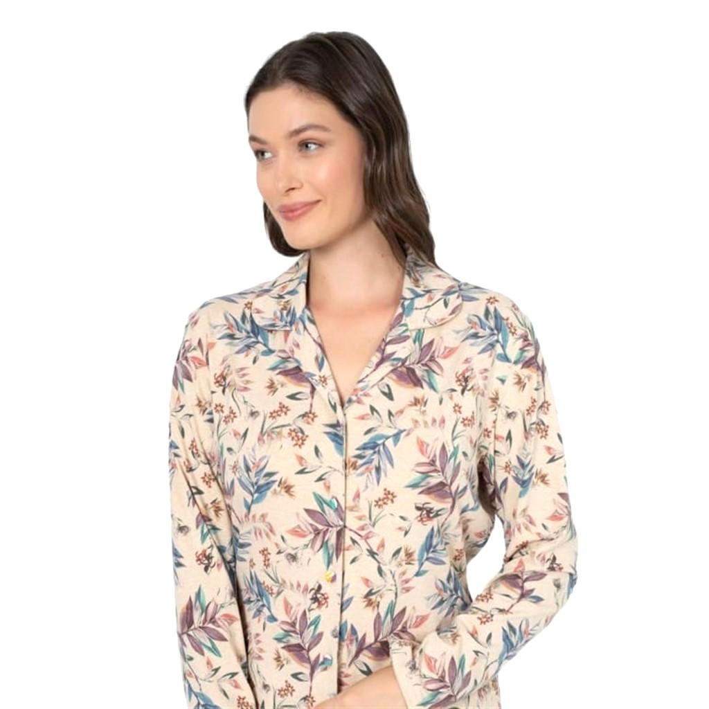 Ciciten Cotton Melange Patterned Button-Down Women's Pajamas Set