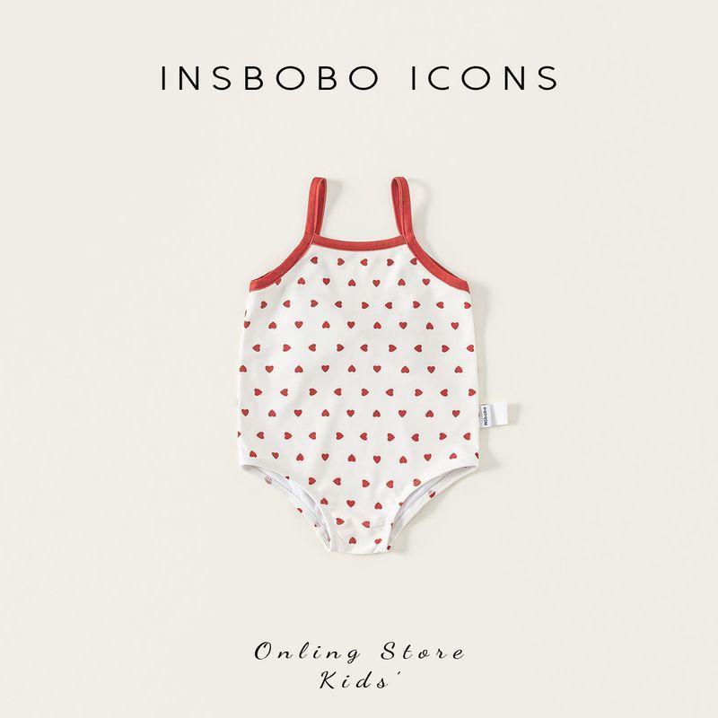 Insbobo Girls  Swimsuit Baby Swimsuit Summer Thin Baby GIRL S Sling Swimsuit 2025 Summer Wear Western Style Heart on White Background 110