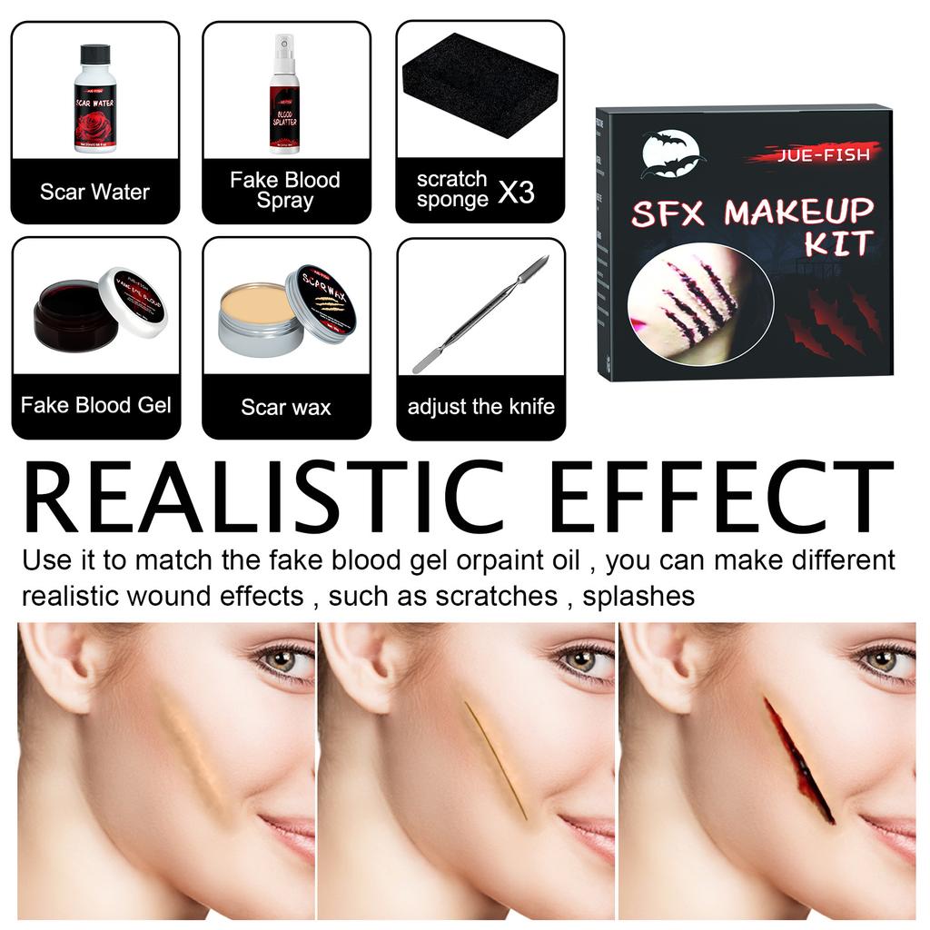 Halloween Makeup Kit Halloween Horror Makeup Set Horror Makeup Wax Blood Gel Scar Water Fake Blood