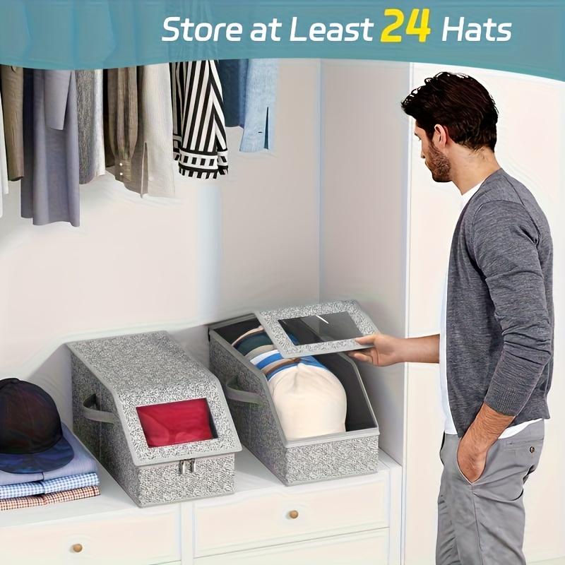 1pc Large Capacity Foldable Fabric Hat Box, Dual Handles & Clear Viewing Window, Portable Organizer for Baseball Caps, Underwear, Bras, Towels